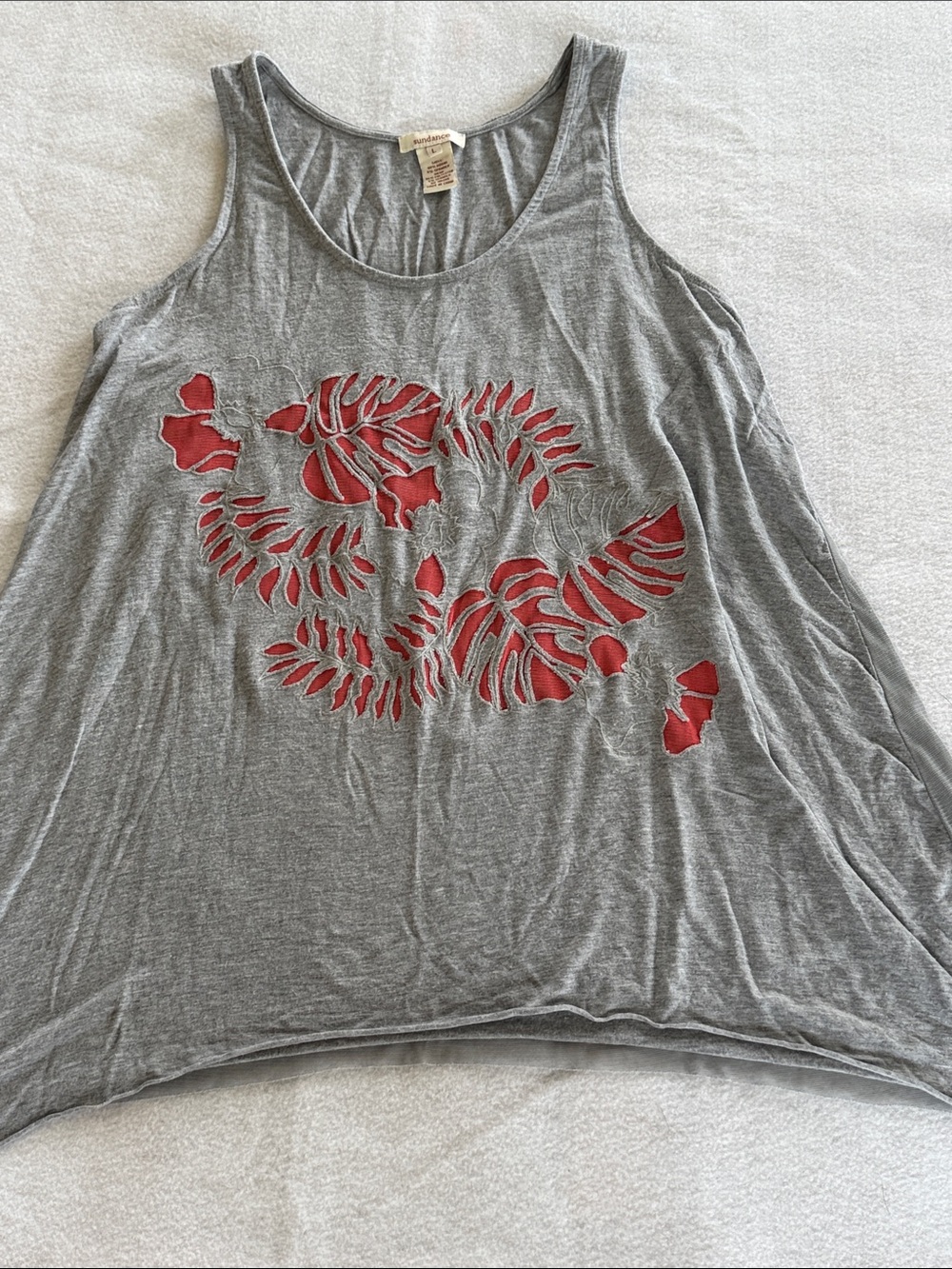 Sundance Gray Tank with Red Cutout Floral Motif Panel